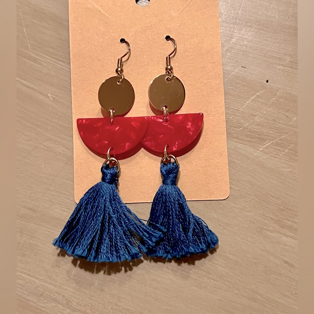 Handmade red and blue dangle earrings